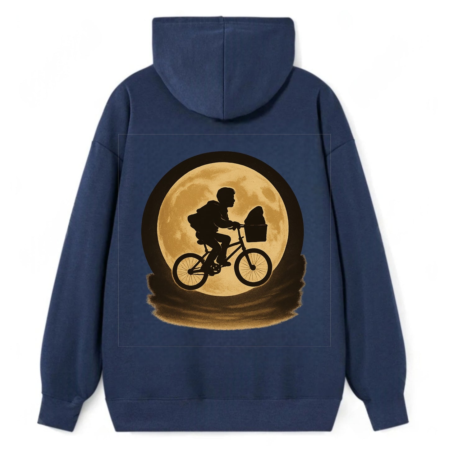 boy with bicycle flying across full moon with silhouette - Classic Pullover Hoodie - Navy