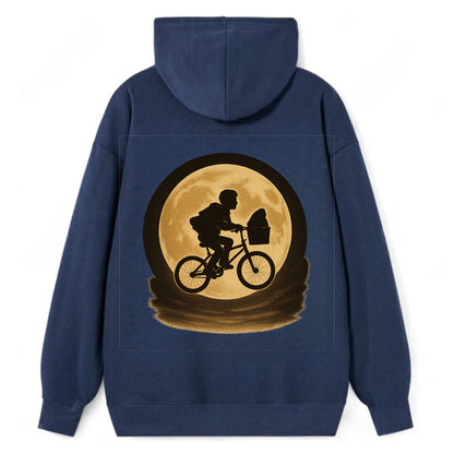 boy with bicycle flying across full moon with silhouette - Classic Pullover Hoodie - Navy