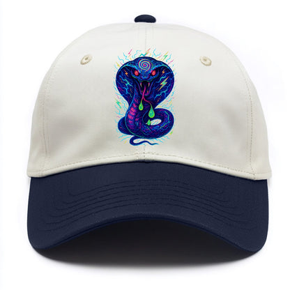 Mesmerizing cobra with hypnotic spiral patterns in the hood, scales that shimmer - Two Tone Cap - Navy