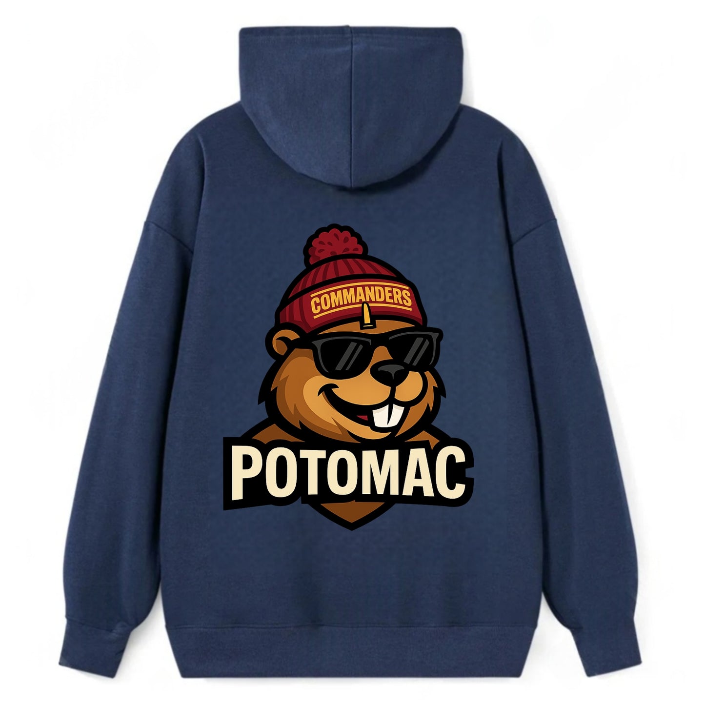 Potomac Beaver wearing Commanders beanie with monument patch and wayfarer - Classic Pullover Hoodie - Navy