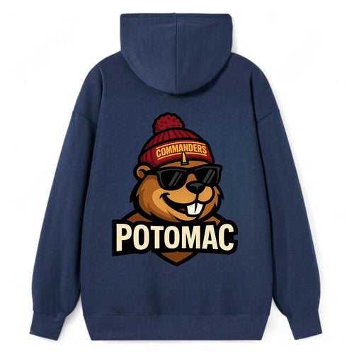 Potomac Beaver wearing Commanders beanie with monument patch and wayfarer - Classic Pullover Hoodie