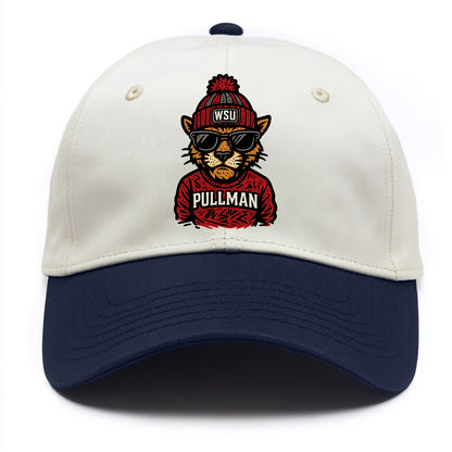 Pullman Cougar wearing Washington State beanie with WSU patch - Two Tone Cap - Navy