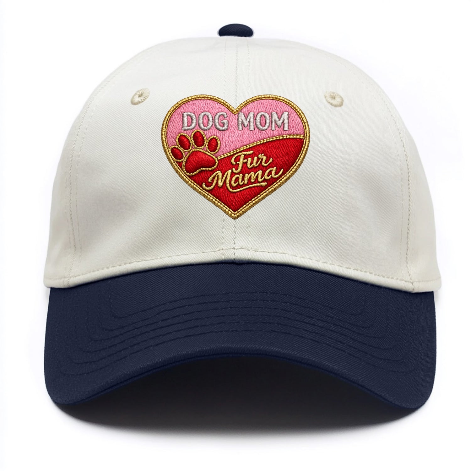DOG MOM HEART - heart with paw print in pink and red , fur mama - Two Tone Cap - Navy