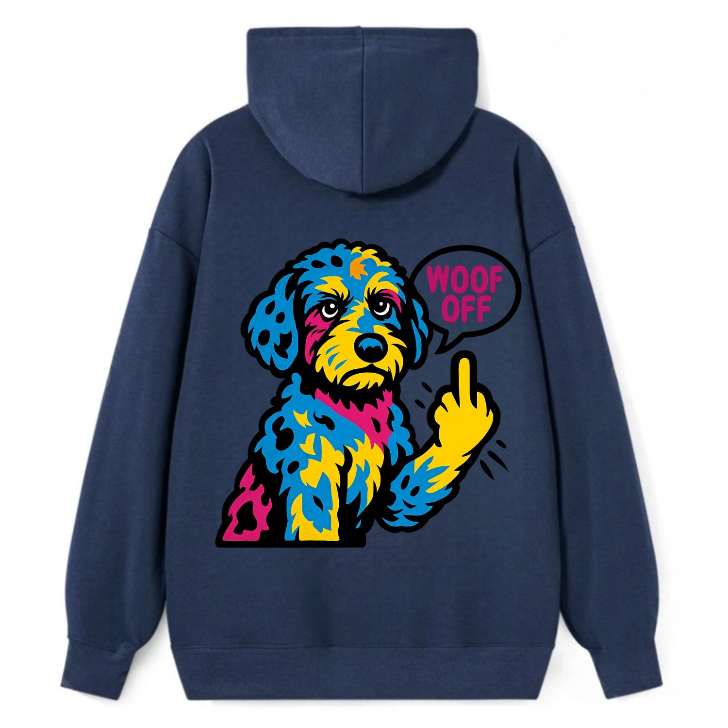 Aussiedoodle with merle patches and curly coat, playful smart paw raised - Classic Pullover Hoodie - Navy