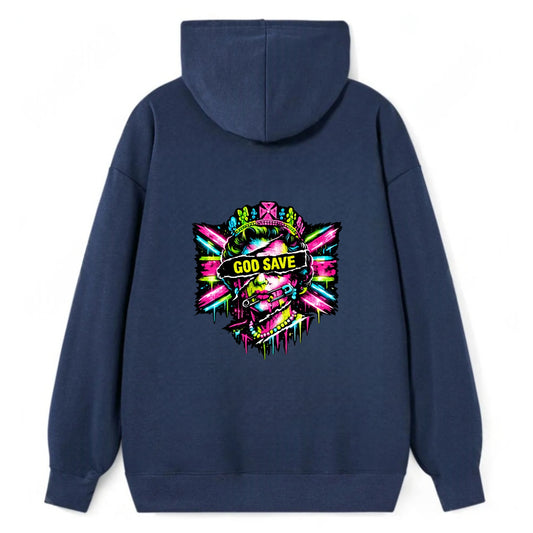 GOD SAVE | Torn royal portrait style | Blackout bar across eyes | Safety - Classic Pullover Hoodie - Navy