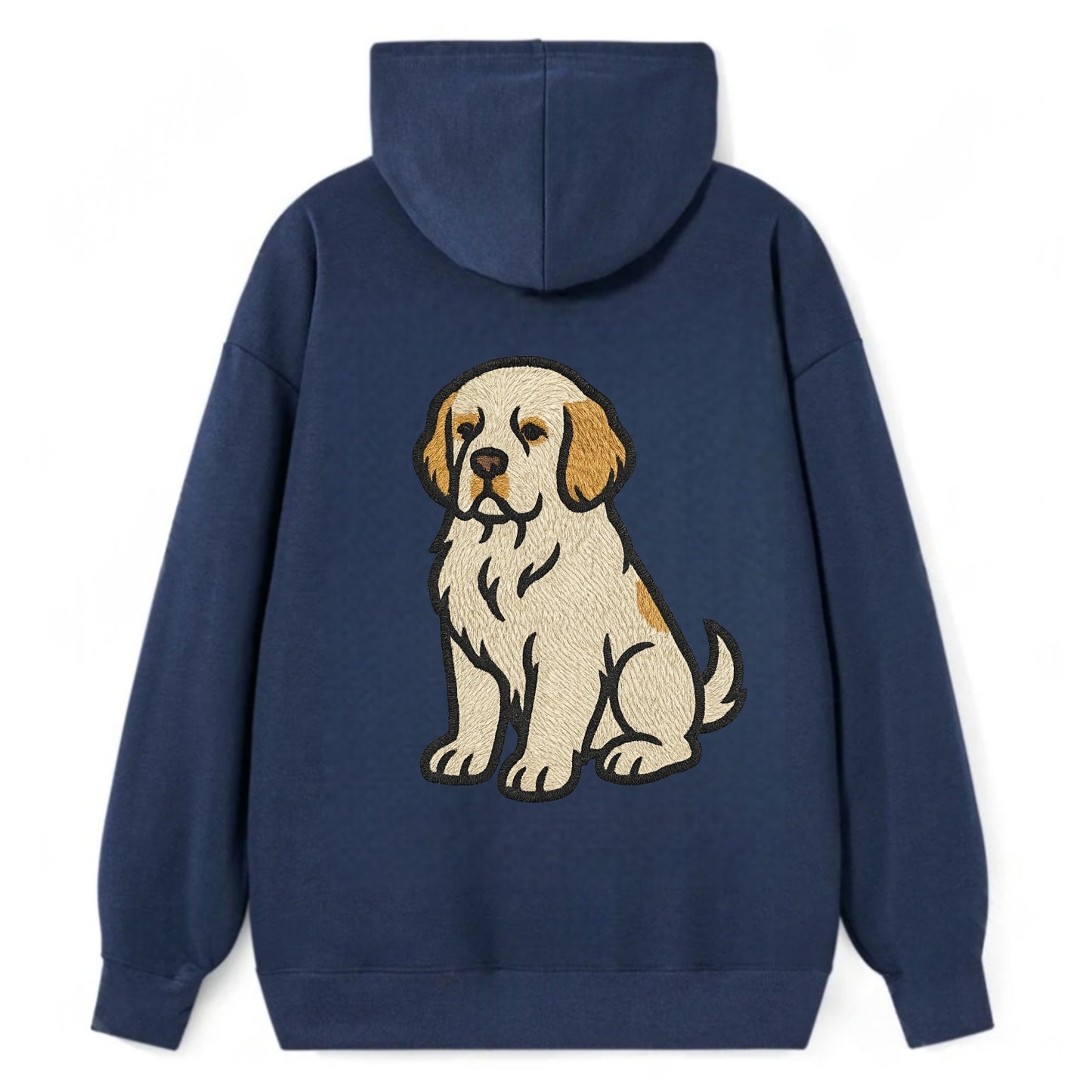 Clumber Spaniel - White with lemon markings embroidered pose - Classic Pullover Hoodie - Navy