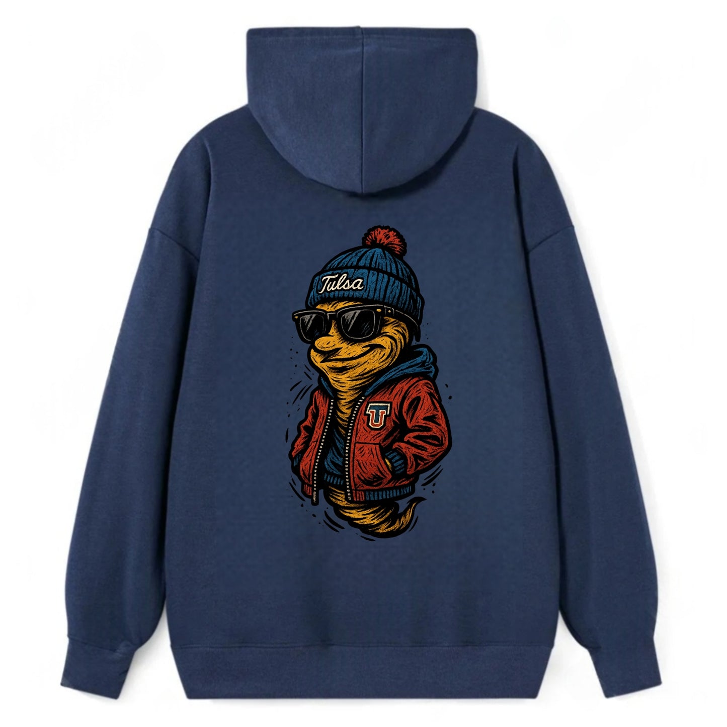 Tulsa Hurricane wearing Tulsa beanie with TU patch - Classic Pullover Hoodie - Navy