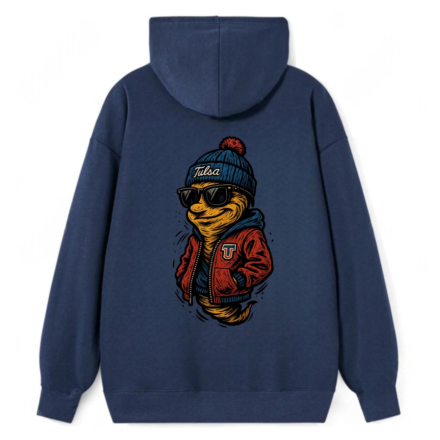 Tulsa Hurricane wearing Tulsa beanie with TU patch - Classic Pullover Hoodie - Navy
