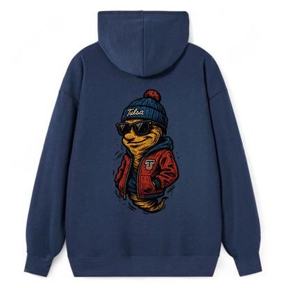 Tulsa Hurricane wearing Tulsa beanie with TU patch - Classic Pullover Hoodie - Navy
