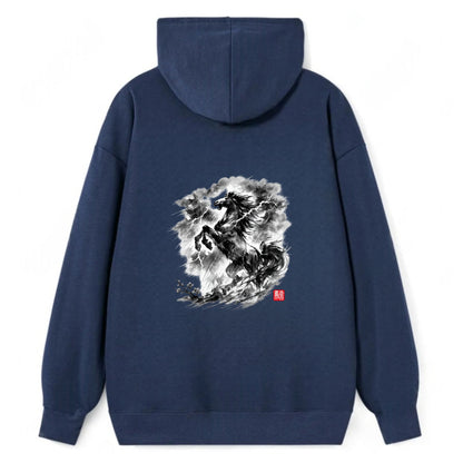 THUNDER HORSE | Storm horse with lightning elements | Dramatic storm - Classic Pullover Hoodie - Navy