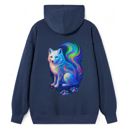 Graceful arctic fox with tail streaming aurora colors, white fur with - Classic Pullover Hoodie - Navy