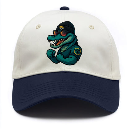 Jacksonville Alligator wearing Jaguars beanie with swamp patch and wayfarer - Two Tone Cap - Navy