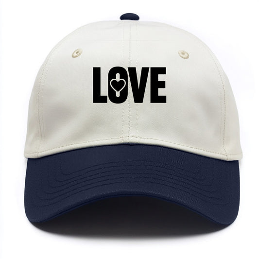 Bold typography design - "LOVE" - universal connection, heart centered - Two Tone Cap - Navy