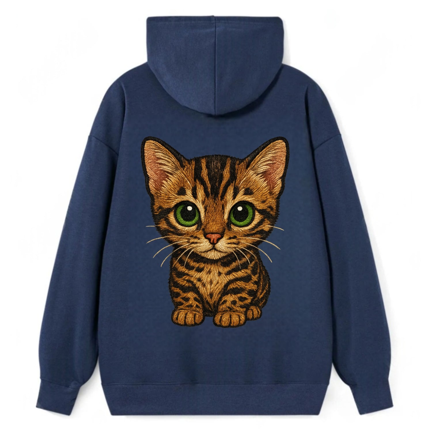 Baby Bengal Kitten - spotted/marbled wild coat, green eyes, athletic - Classic Pullover Hoodie - Navy