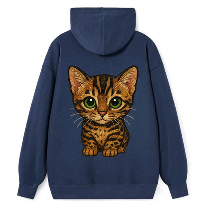 Baby Bengal Kitten - spotted/marbled wild coat, green eyes, athletic - Classic Pullover Hoodie - Navy
