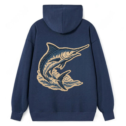 SWORDFISH MARLIN - leaping marlin in blue and silver , sport fishing - Classic Pullover Hoodie - Navy