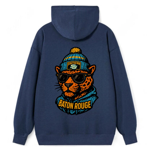 Baton Rouge Jaguar wearing Southern beanie with SU patch - Classic Pullover Hoodie