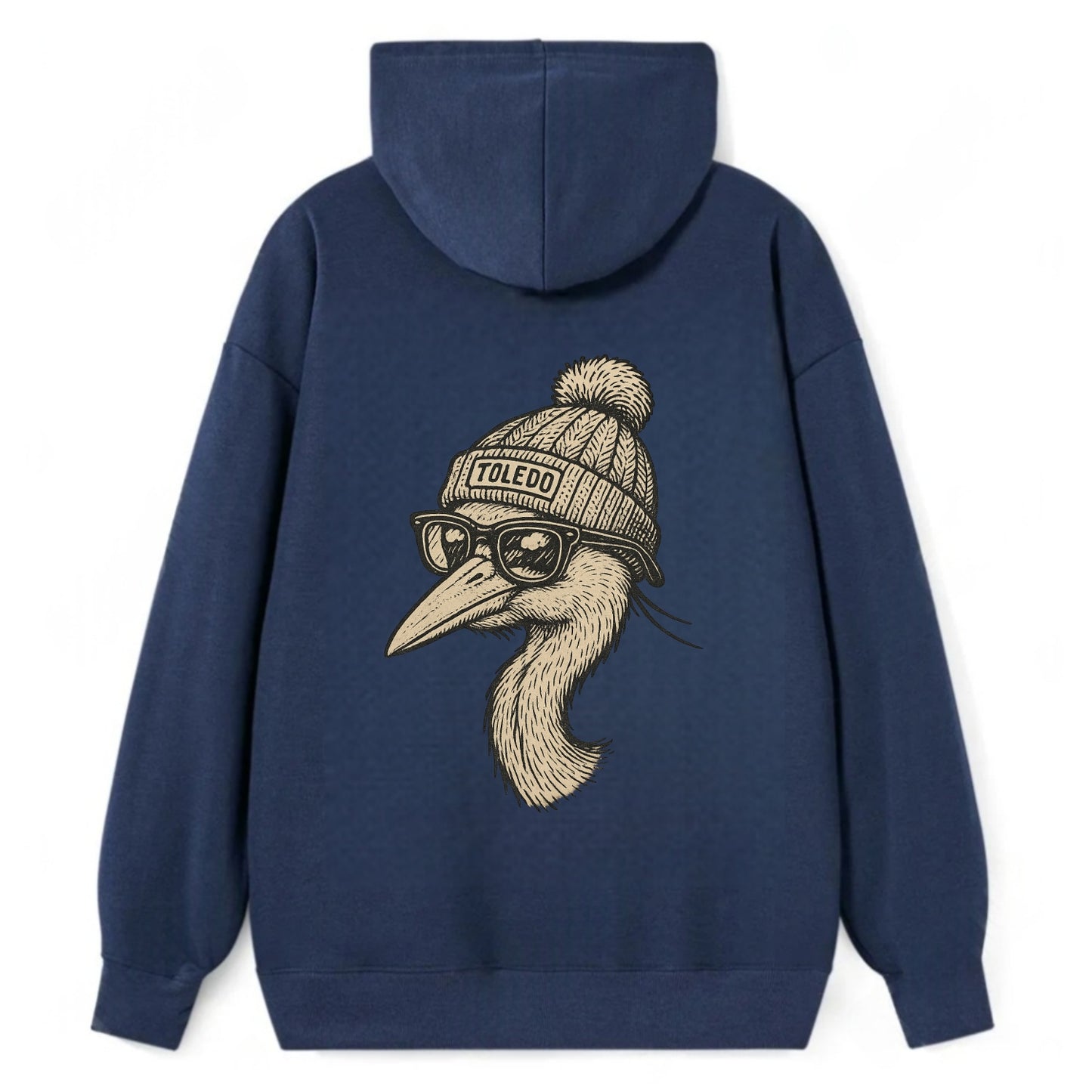 Toledo Great Blue Heron wearing Toledo beanie with pom pom and wayfarer - Classic Pullover Hoodie - Navy