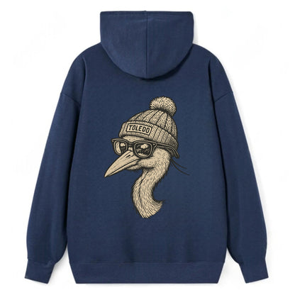 Toledo Great Blue Heron wearing Toledo beanie with pom pom and wayfarer - Classic Pullover Hoodie - Navy