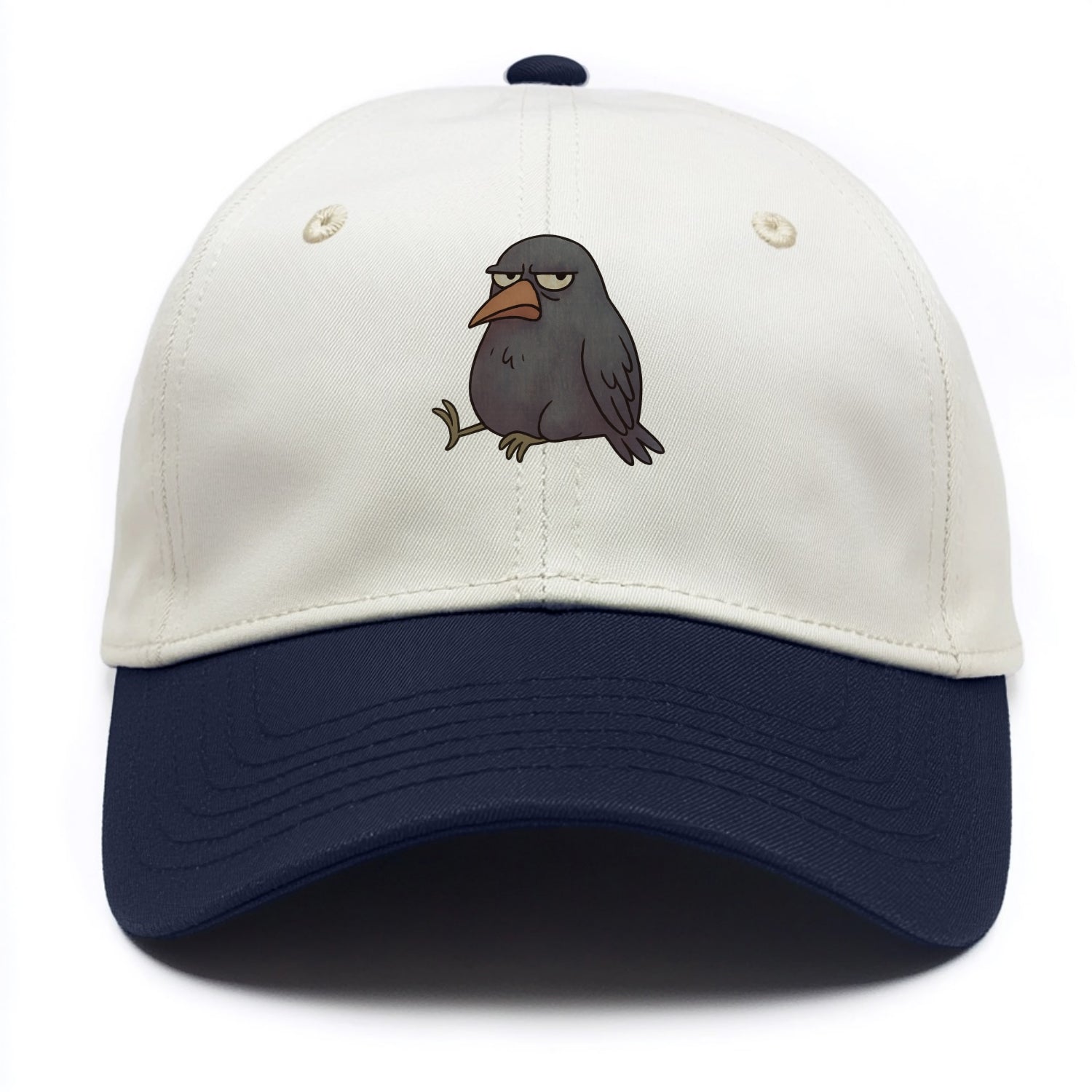 THE CROW JUDGES SILENTLY | Black crow with disapproving look - Two Tone Cap - Navy