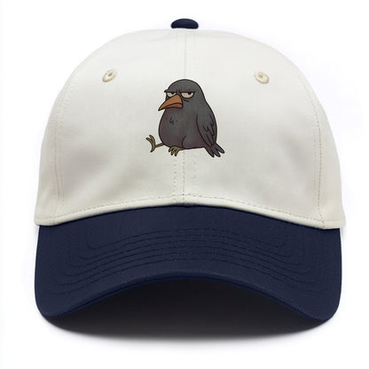 THE CROW JUDGES SILENTLY | Black crow with disapproving look - Two Tone Cap - Navy