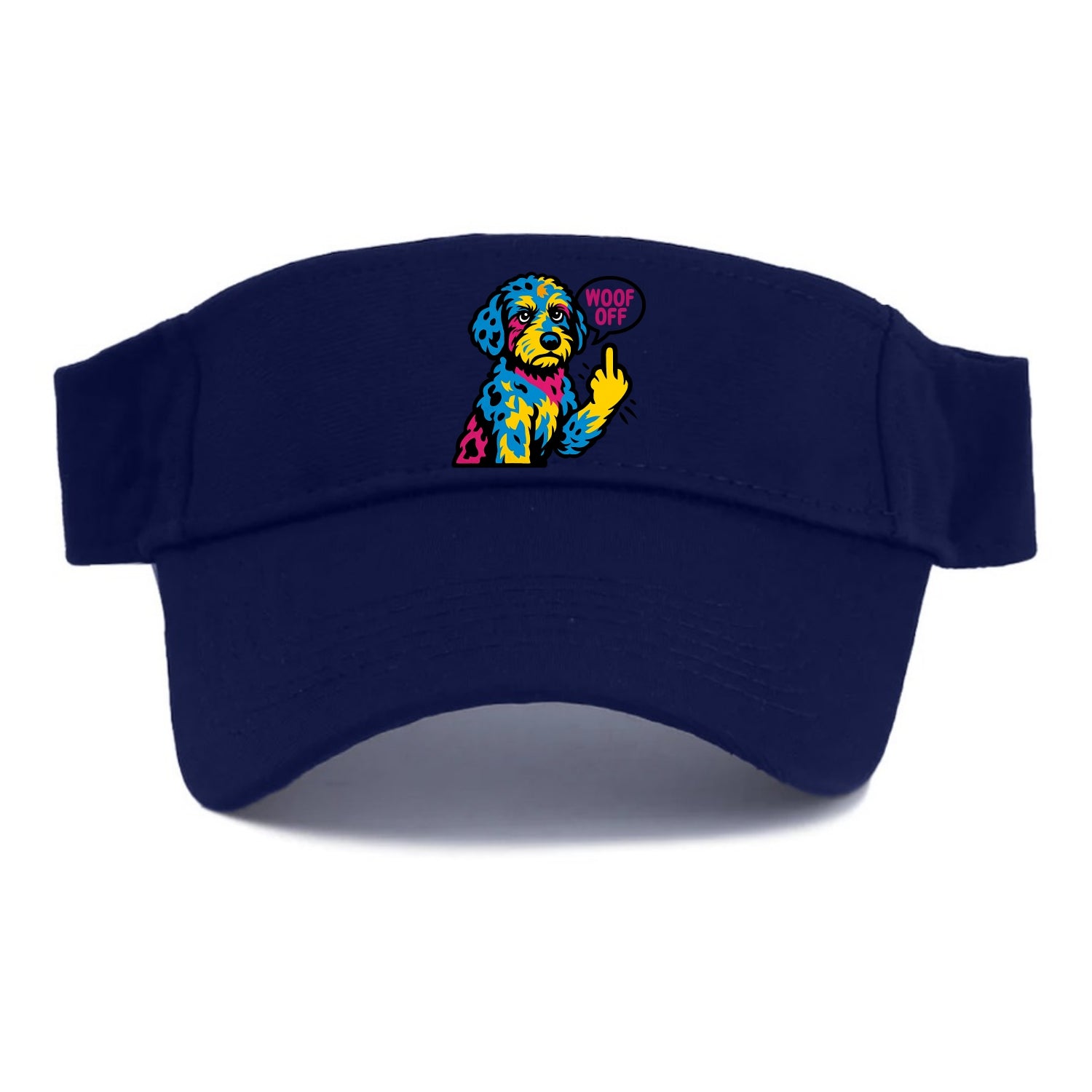 Aussiedoodle with merle patches and curly coat, playful smart paw raised - Visor - Navy