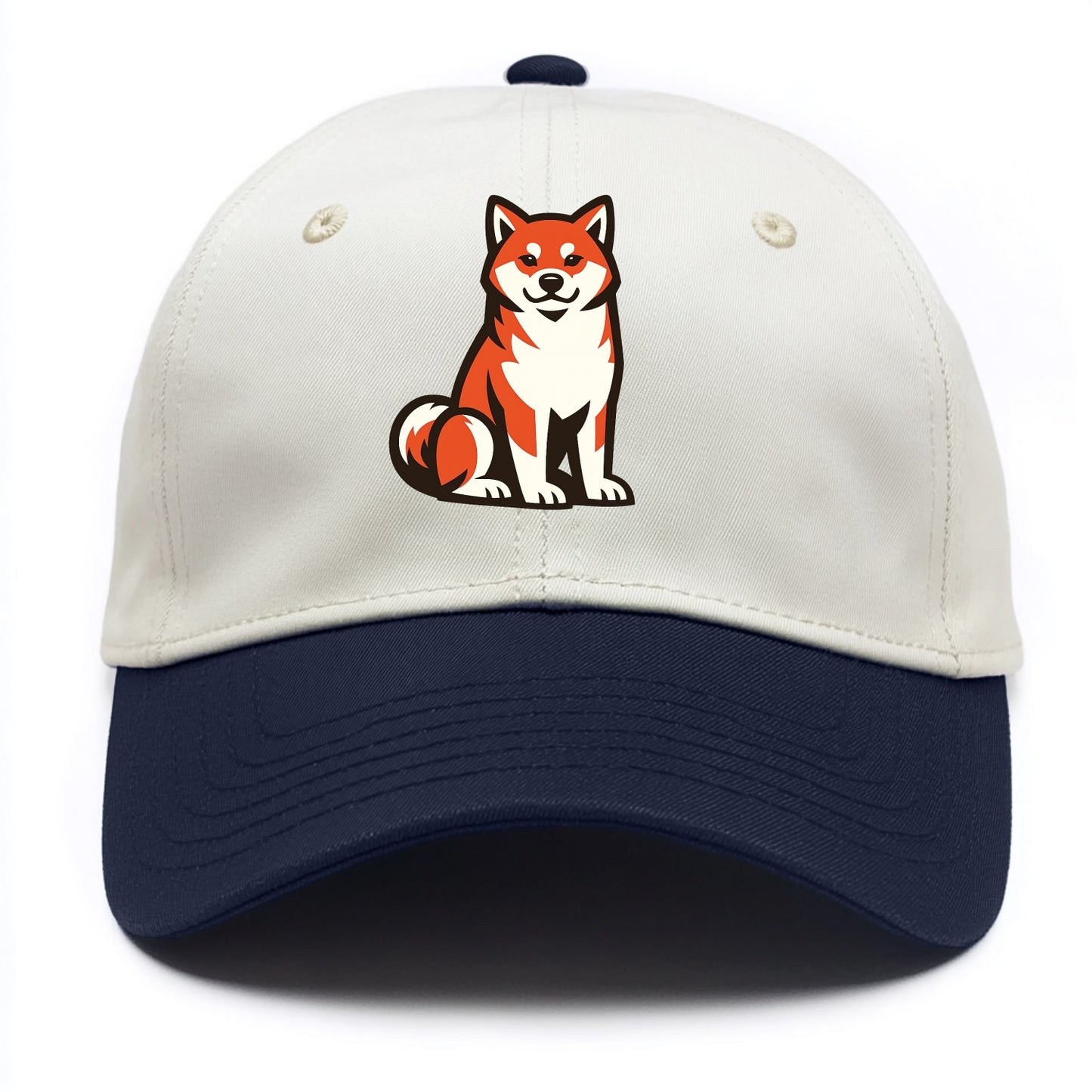Sitting Shiba Inu Emblem - Two Tone Cap - Navy