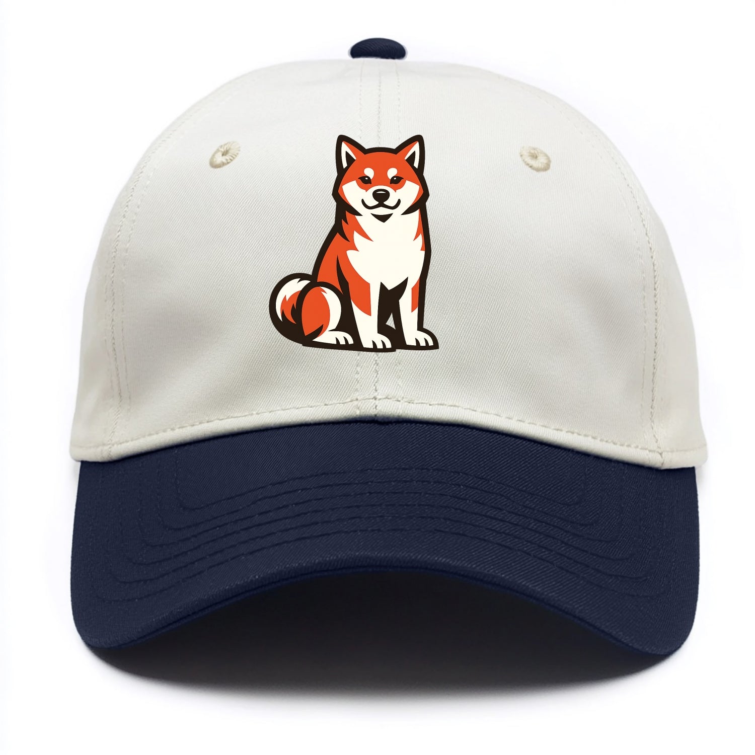 Sitting Shiba Inu Emblem - Two Tone Cap - Navy