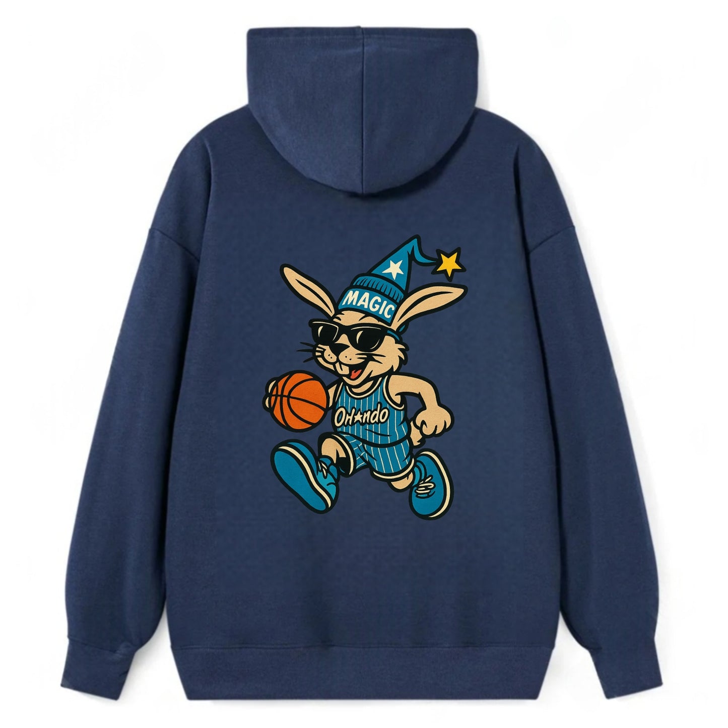 Orlando Rabbit wearing Magic blue and silver beanie with wizard hat and - Classic Pullover Hoodie - Navy