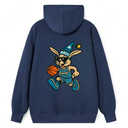 Orlando Rabbit wearing Magic blue and silver beanie with wizard hat and - Classic Pullover Hoodie - Navy