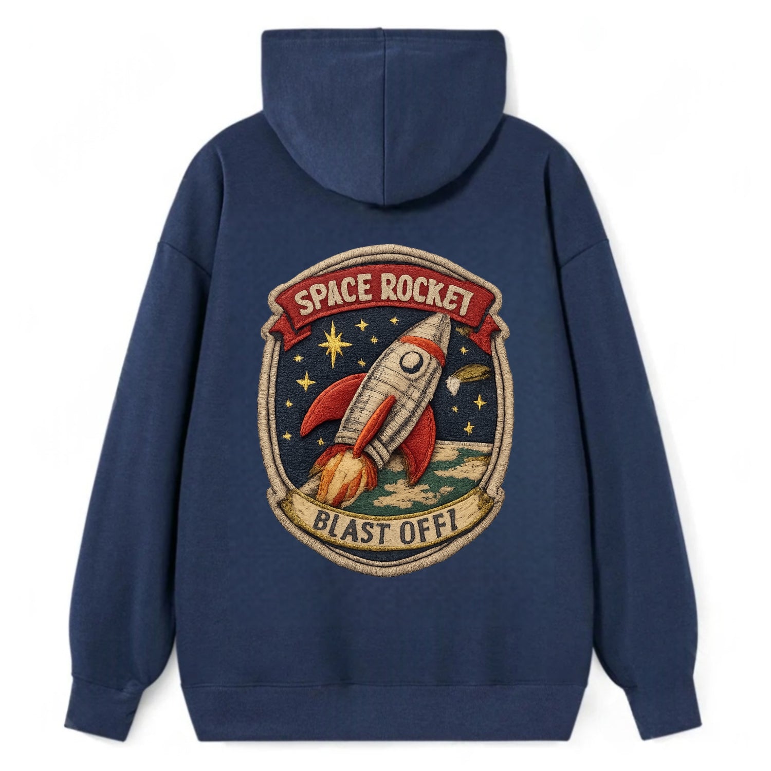 RETRO ROCKET - 1950s space rocket in silver and red , atomic age - Classic Pullover Hoodie - Navy