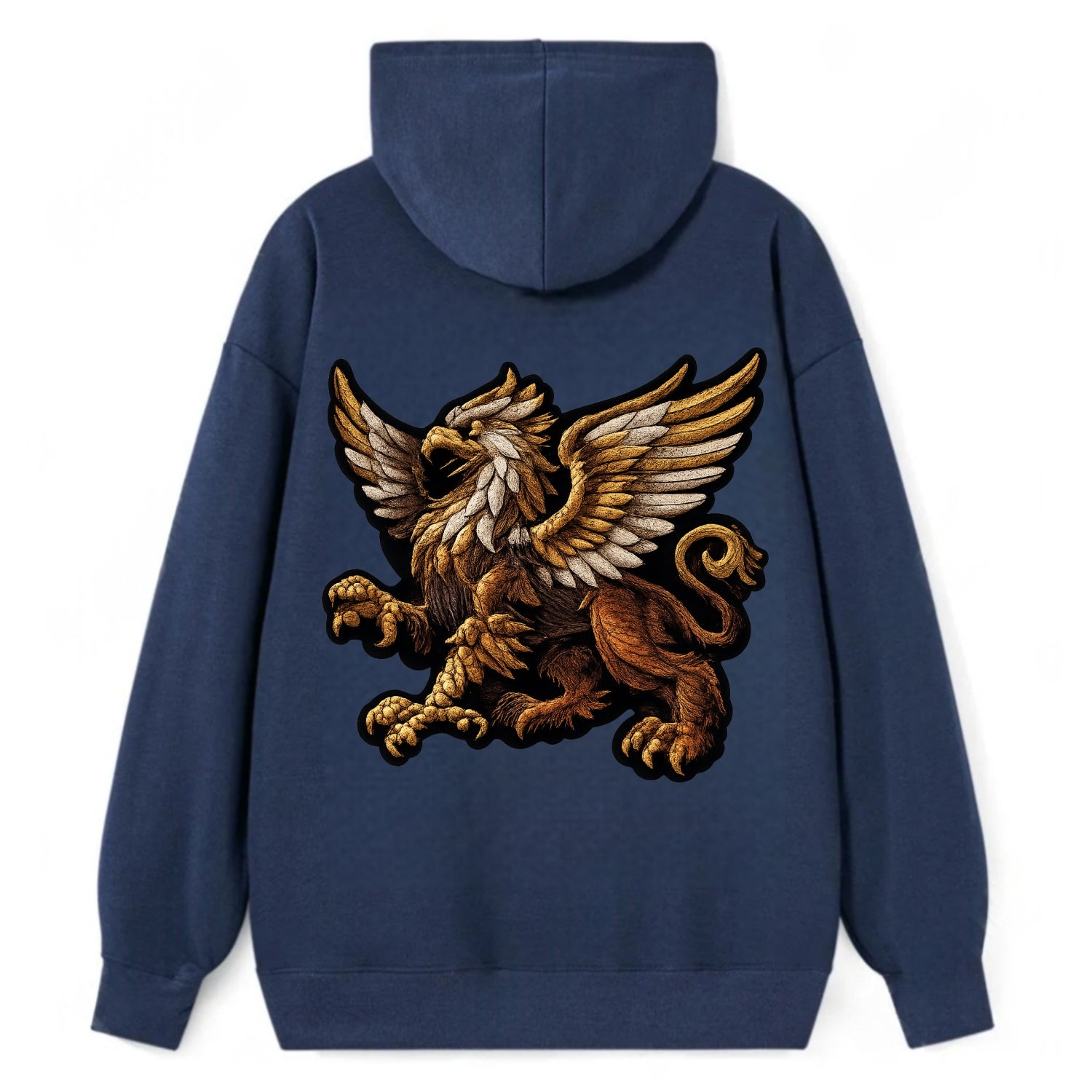 GRIFFIN BEAST - lion eagle hybrid in gold and brown , heraldic - Classic Pullover Hoodie - Navy