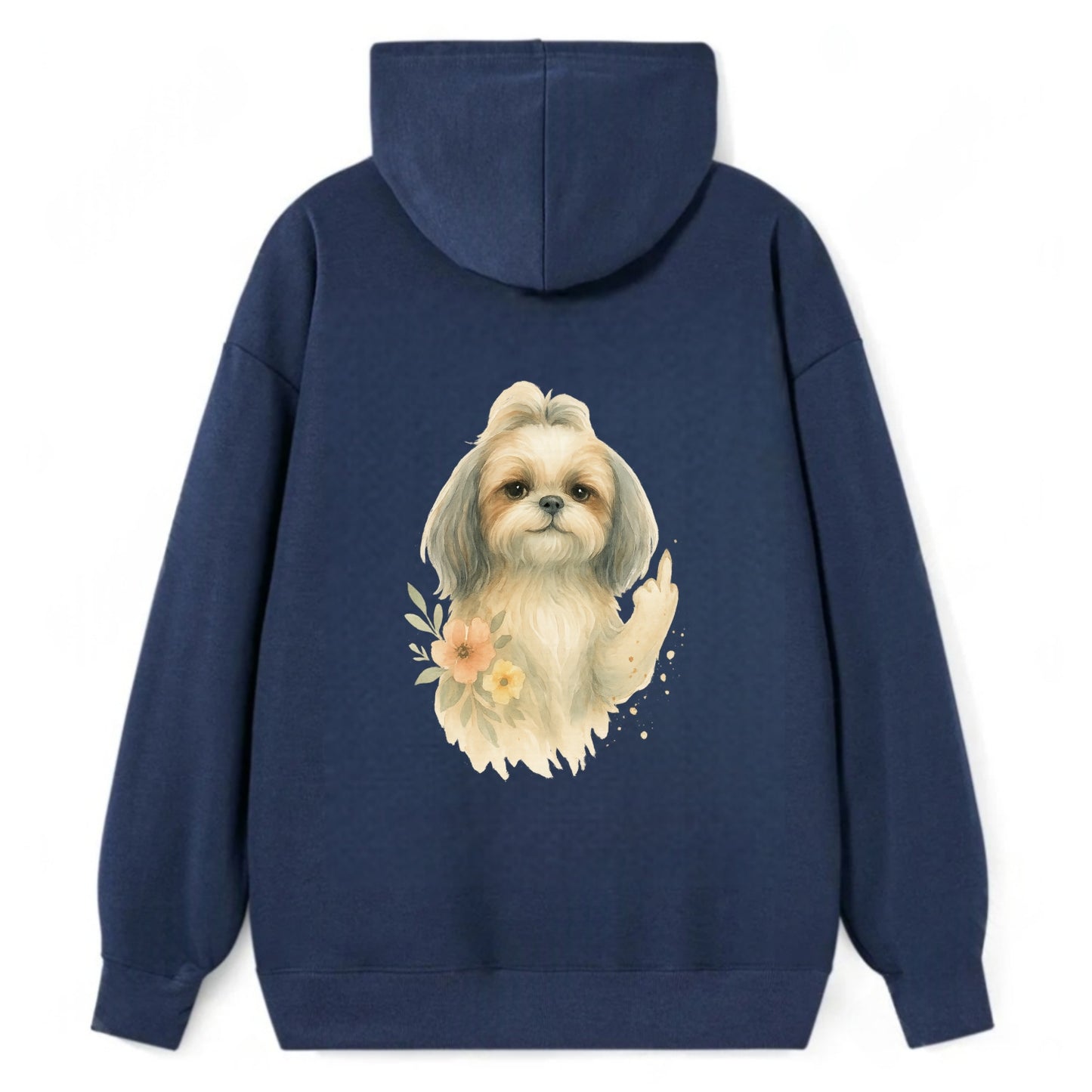 Shih Tzu with long flowing silky hair, tiny paw showing attitude - Classic Pullover Hoodie - Navy