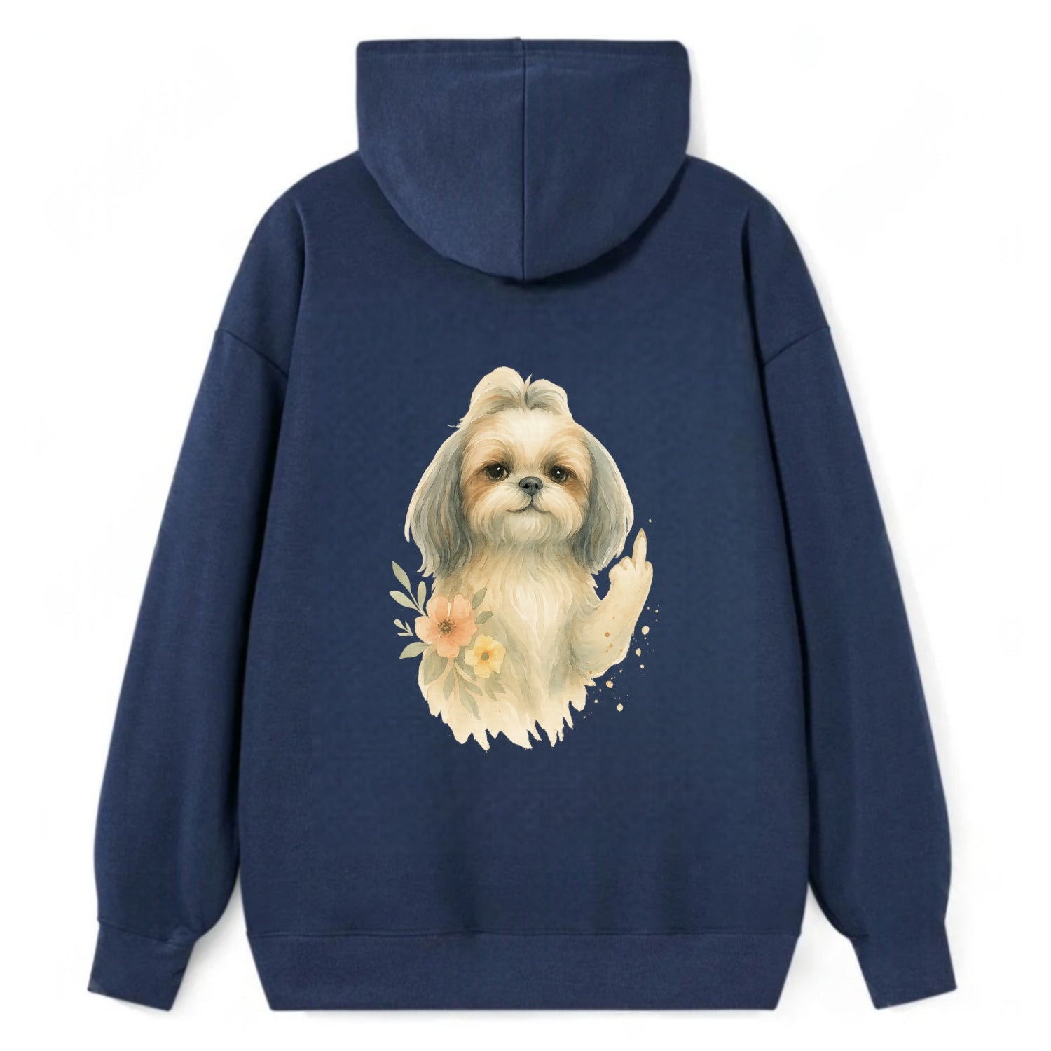 Shih Tzu with long flowing silky hair, tiny paw showing attitude - Classic Pullover Hoodie - Navy
