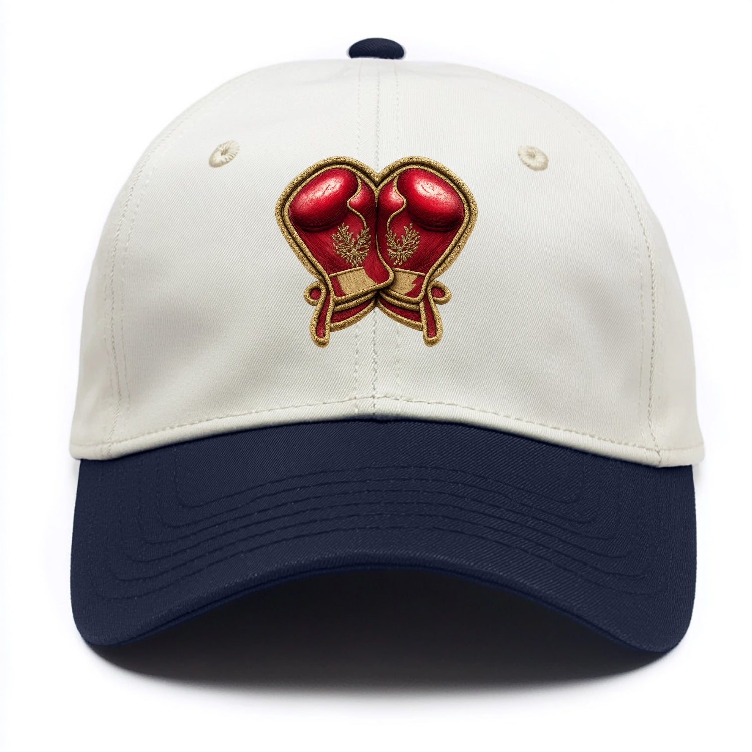 Embroidered patch design - BOXING GLOVES - red boxing gloves crossed in crimson and - Two Tone Cap - Navy
