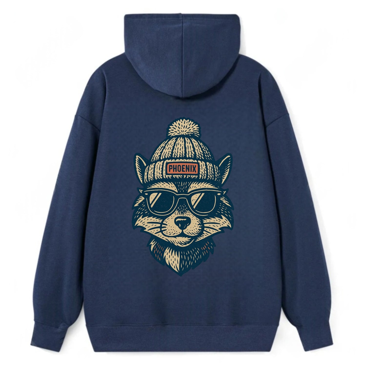 Arizona Ringtail wearing Phoenix beanie with pom pom and wayfarer - Classic Pullover Hoodie - Navy