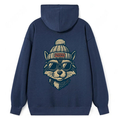 Arizona Ringtail wearing Phoenix beanie with pom pom and wayfarer - Classic Pullover Hoodie - Navy