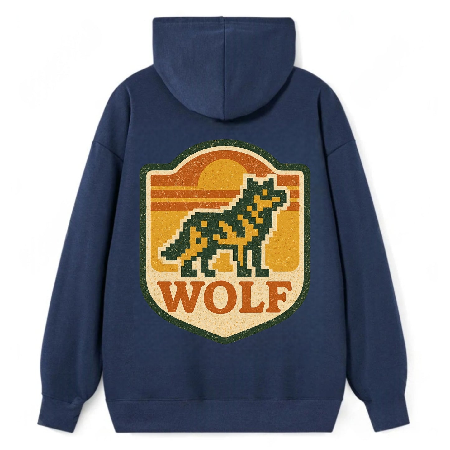 Digital Pixel Wolf  - Classic Pullover Hoodie - Navy