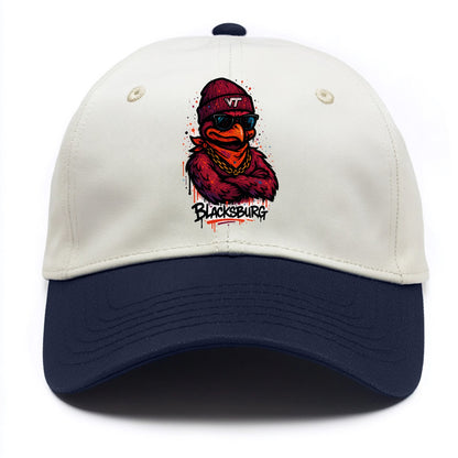 Blacksburg HokieBird wearing Virginia Tech beanie with VT patch - Two Tone Cap - Navy
