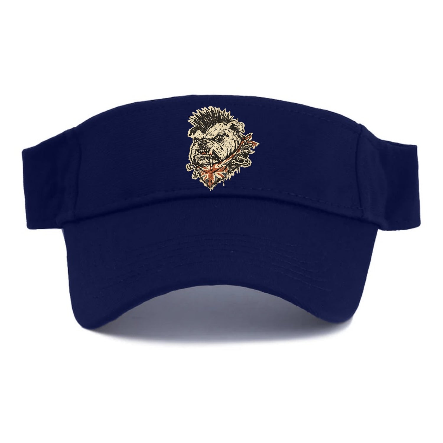 PUNK BULLDOG | British bulldog with mohawk | Safety pins through collar | Union Jack - Visor - Navy
