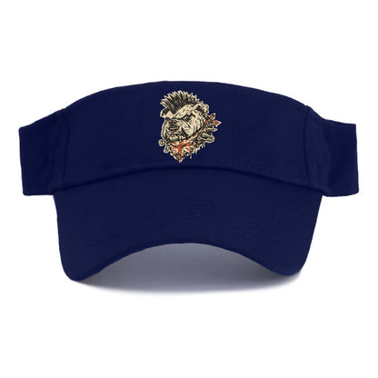 PUNK BULLDOG | British bulldog with mohawk | Safety pins through collar | Union Jack - Visor - Navy