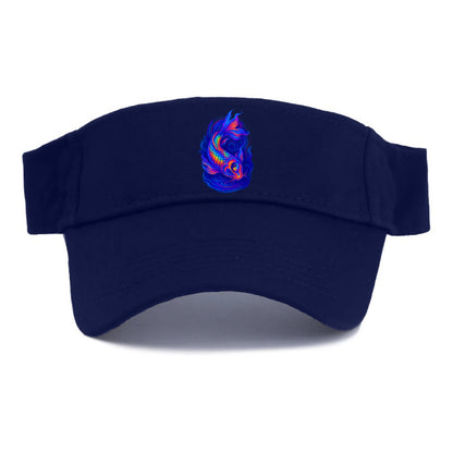 Sacred koi with scales reflecting rainbow prisms, yin-yang patterns in cosmic colors, - Visor - Navy