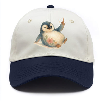 chubby penguin sliding on belly, one flipper up giving attitude - Two Tone Cap - Navy