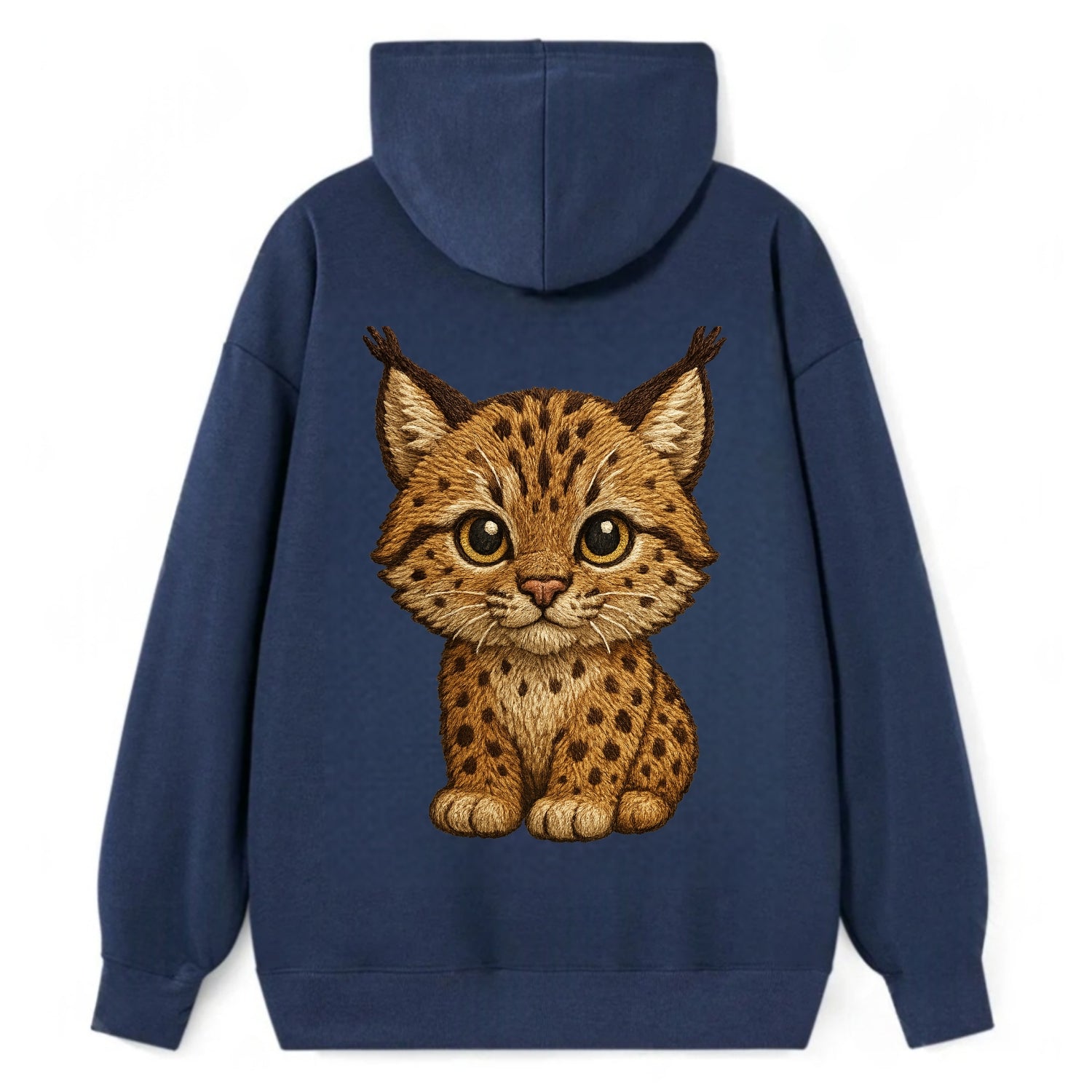 Baby Lynx Cub - tufted ears, spotted fur, golden eyes, front-facing, wild - Classic Pullover Hoodie - Navy