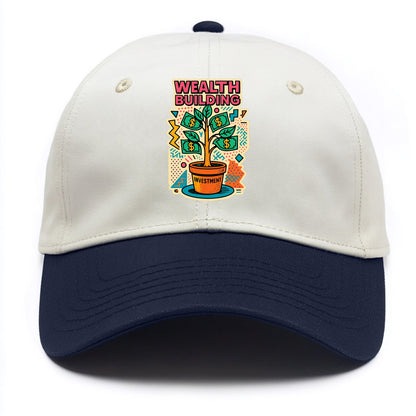 Money tree growing from investment pot - financial independence journey, wealth - Two Tone Cap - Navy