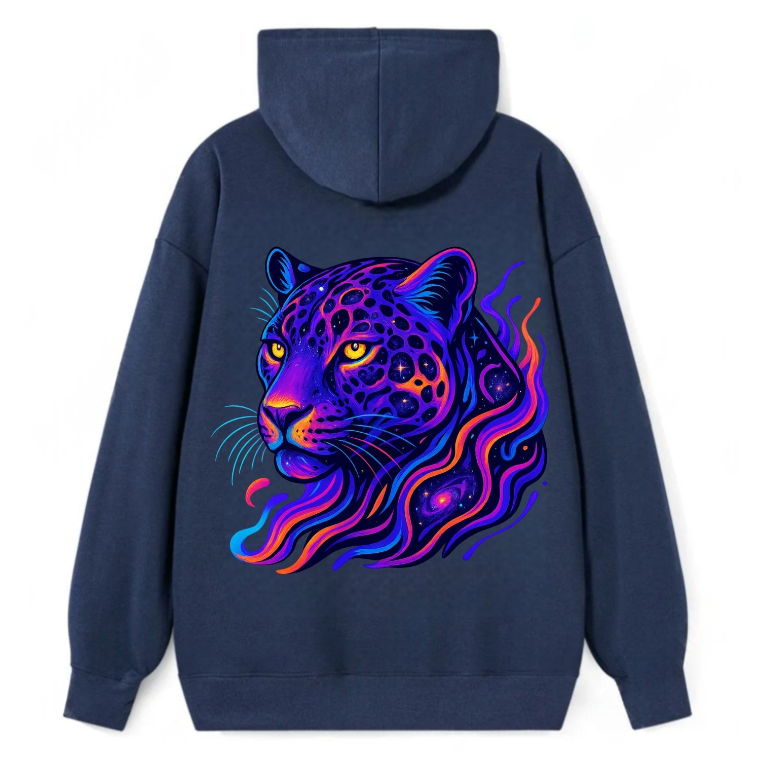 Powerful jaguar with rosettes containing miniature galaxies, cosmic - Classic Pullover Hoodie - Navy