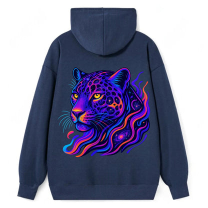 Powerful jaguar with rosettes containing miniature galaxies, cosmic - Classic Pullover Hoodie - Navy