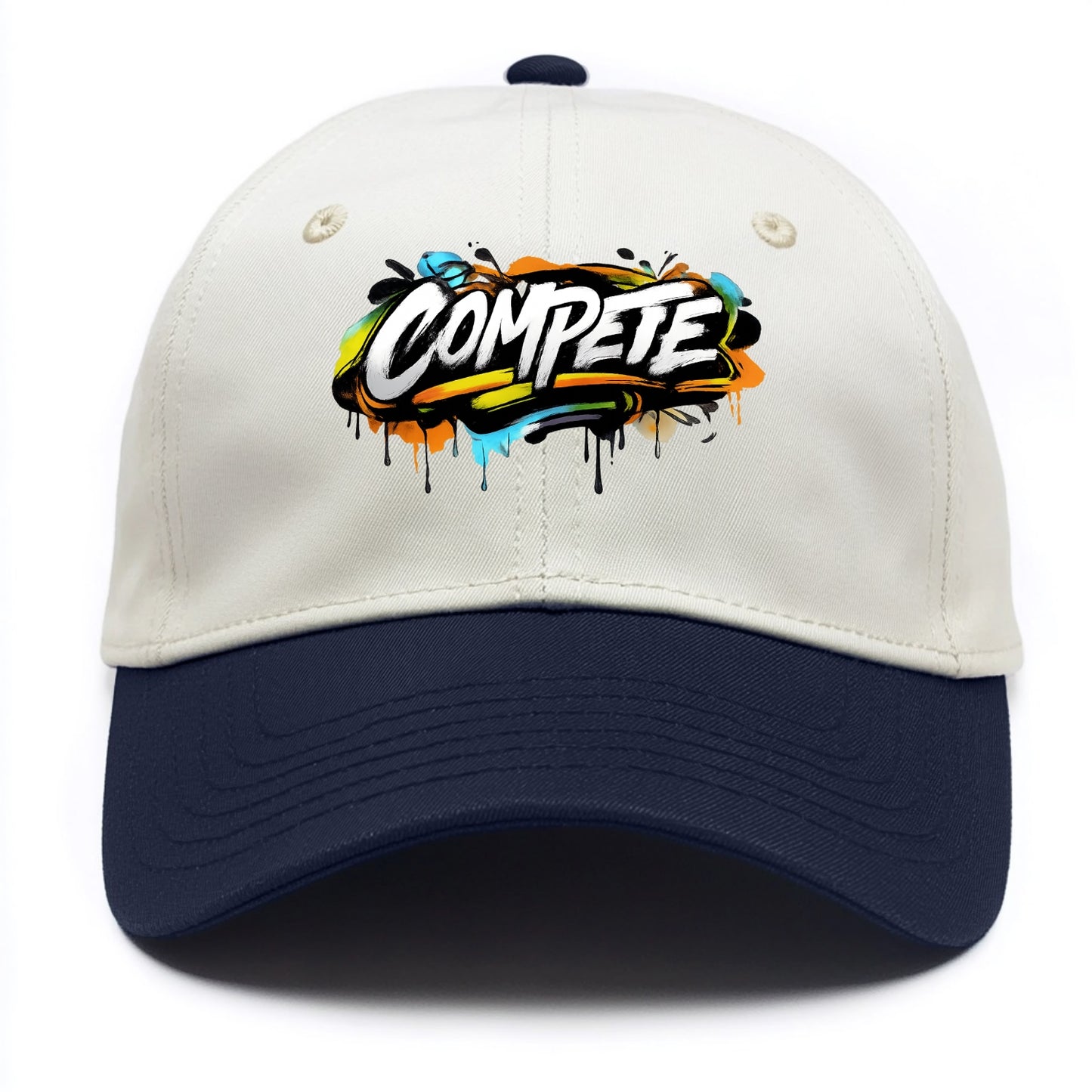 Bold typography design - "COMPETE" - competitive spirit, love the game - Two Tone Cap - Navy