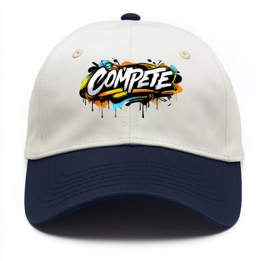 Bold typography design - "COMPETE" - competitive spirit, love the game - Two Tone Cap - Navy