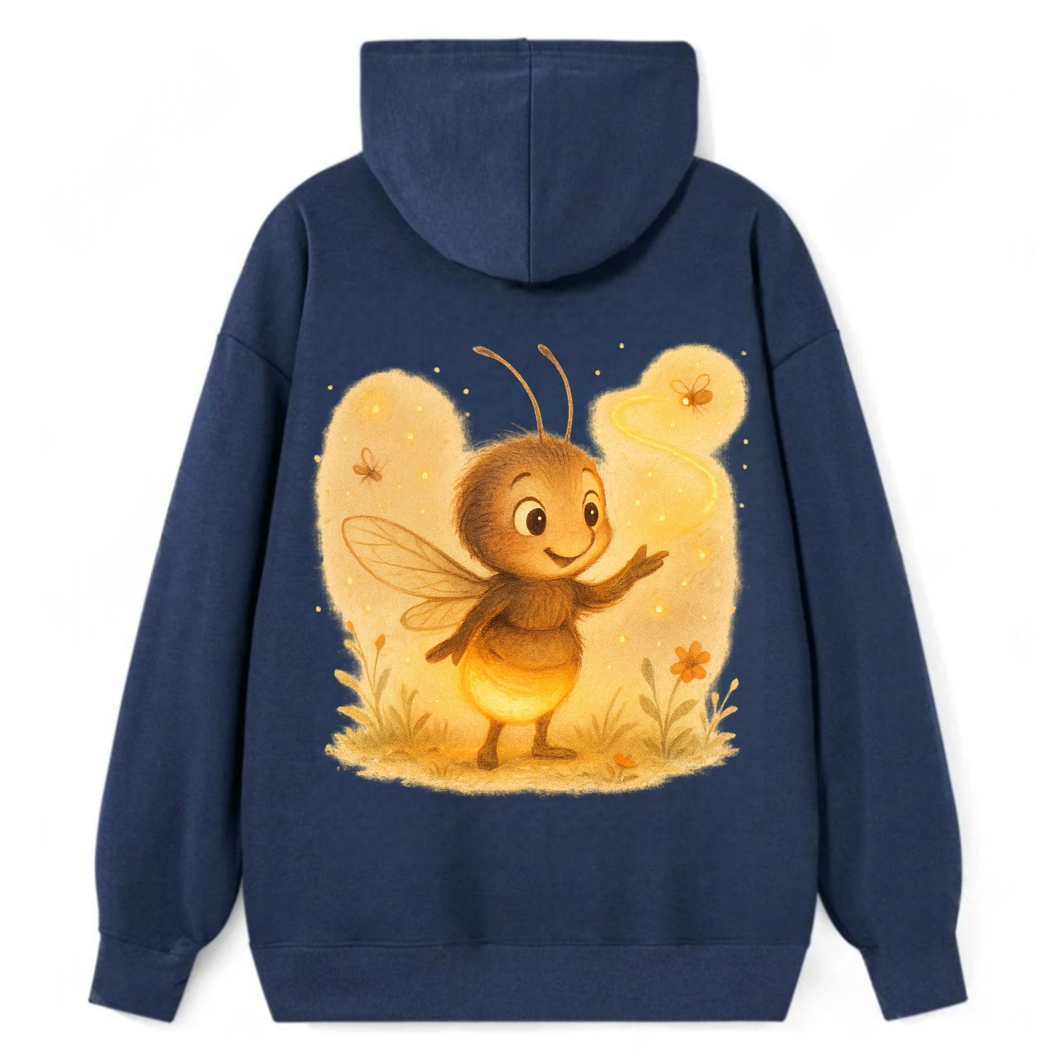 Firefly choreographer arranging synchronized light patterns over a meadow - Classic Pullover Hoodie - Navy